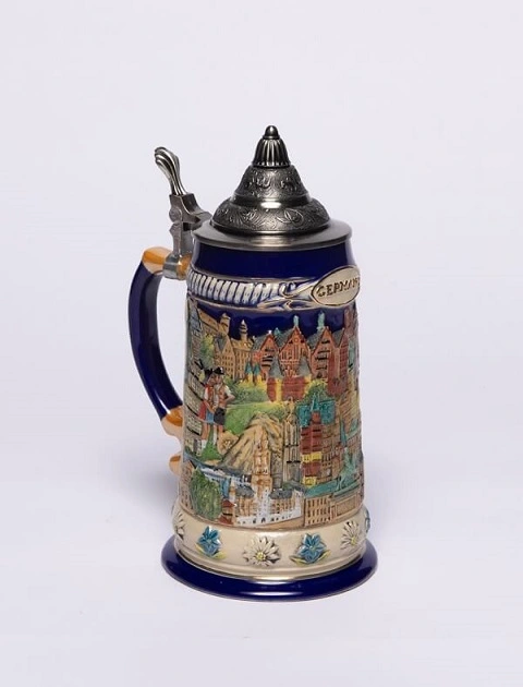Hand-painted pewter beer stein with lid