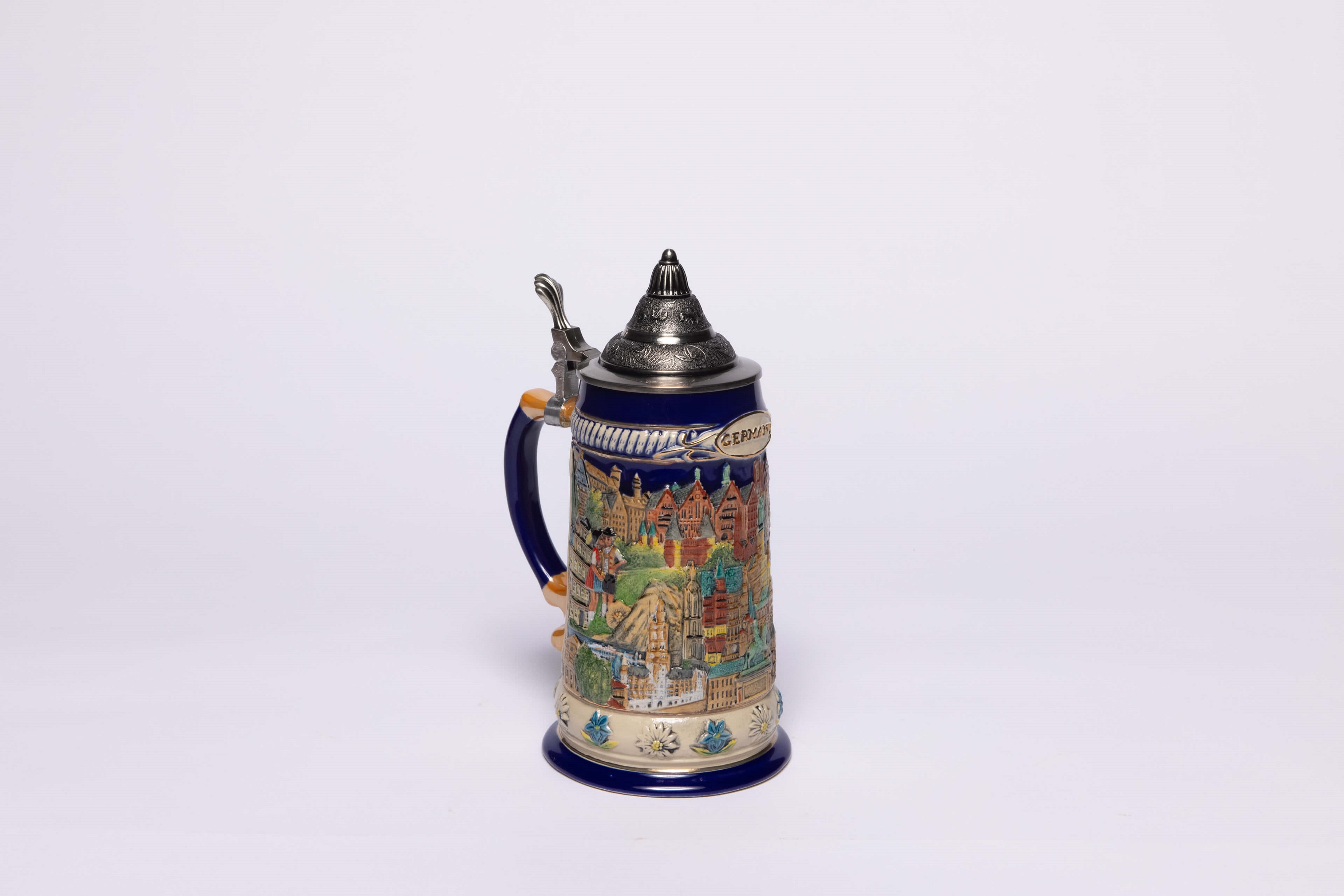 Hand-painted pewter beer stein with lid-圖片