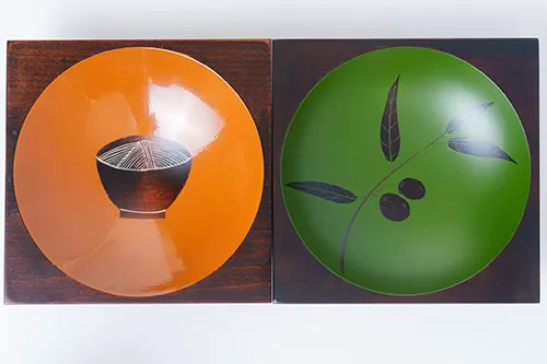 Sanuki Rounded Olive/Udon-Print Lacquer Bowls